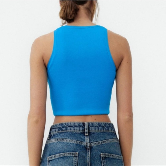 ZARA Electric Blue Knit Bandage Crop Top Size Small - Picture 2 of 9